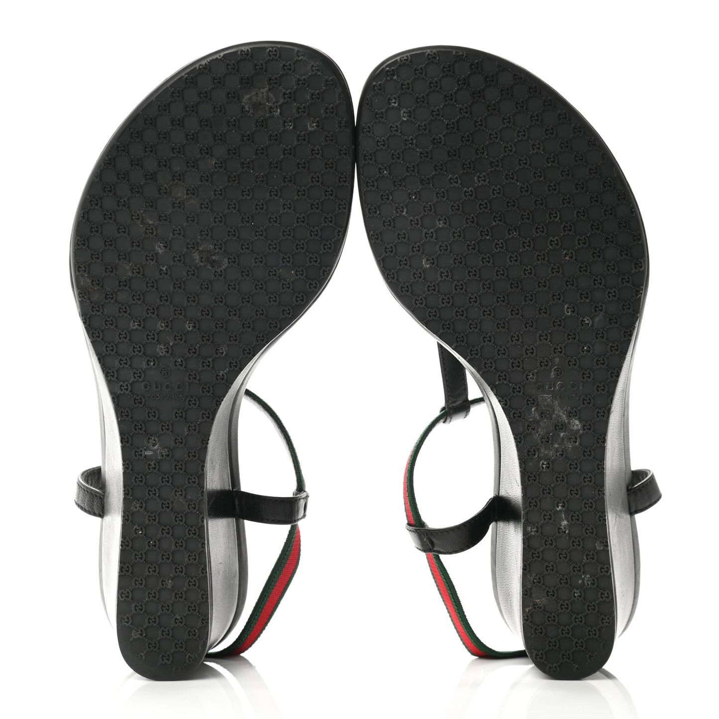 Calfskin Web Thong Wedge Sandals 36 Black