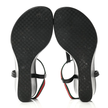 Gucci Calfskin Web Thong Wedge Sandals 36 Black 5 of 8