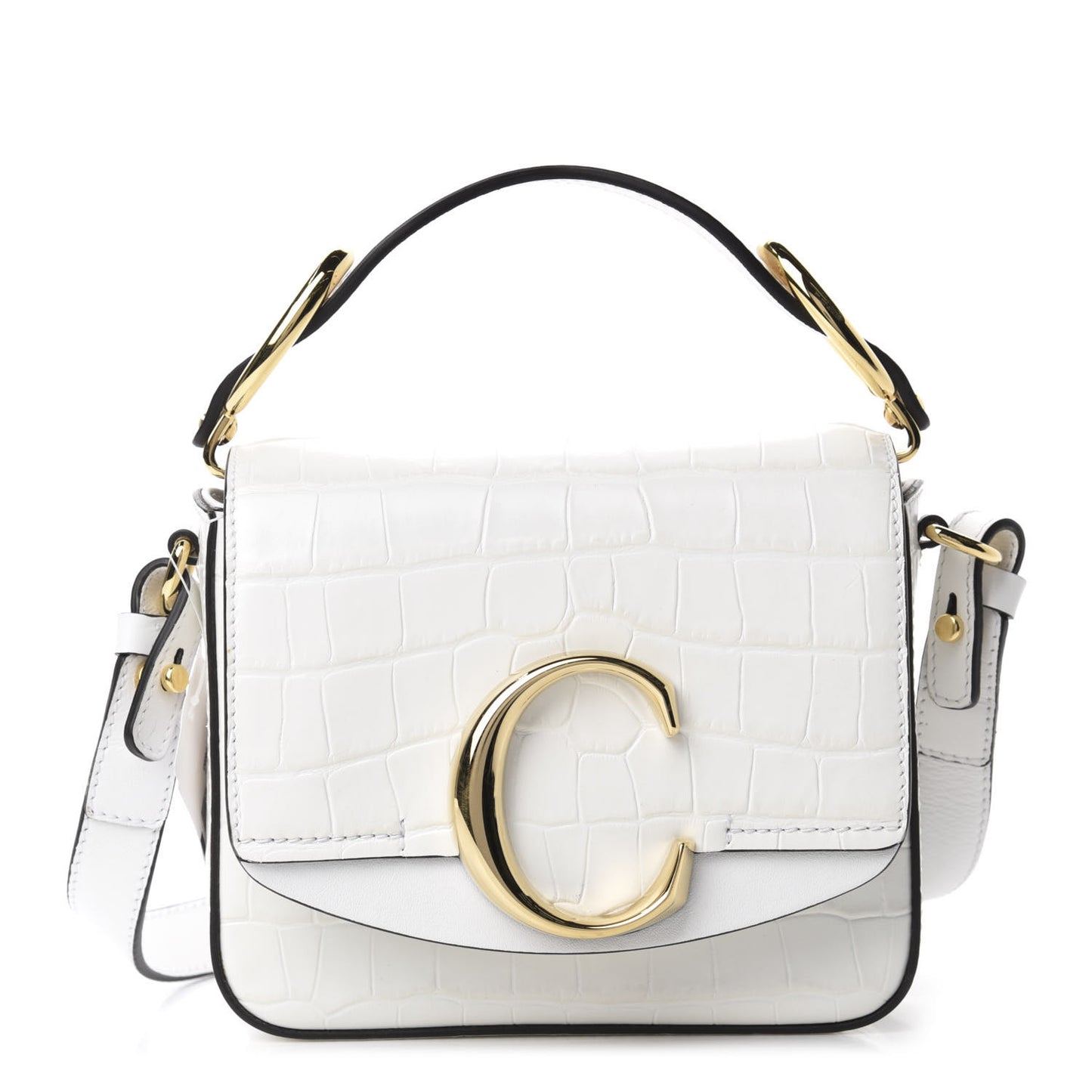 Calfskin Crocodile Embossed Mini C Double Carry Brilliant White