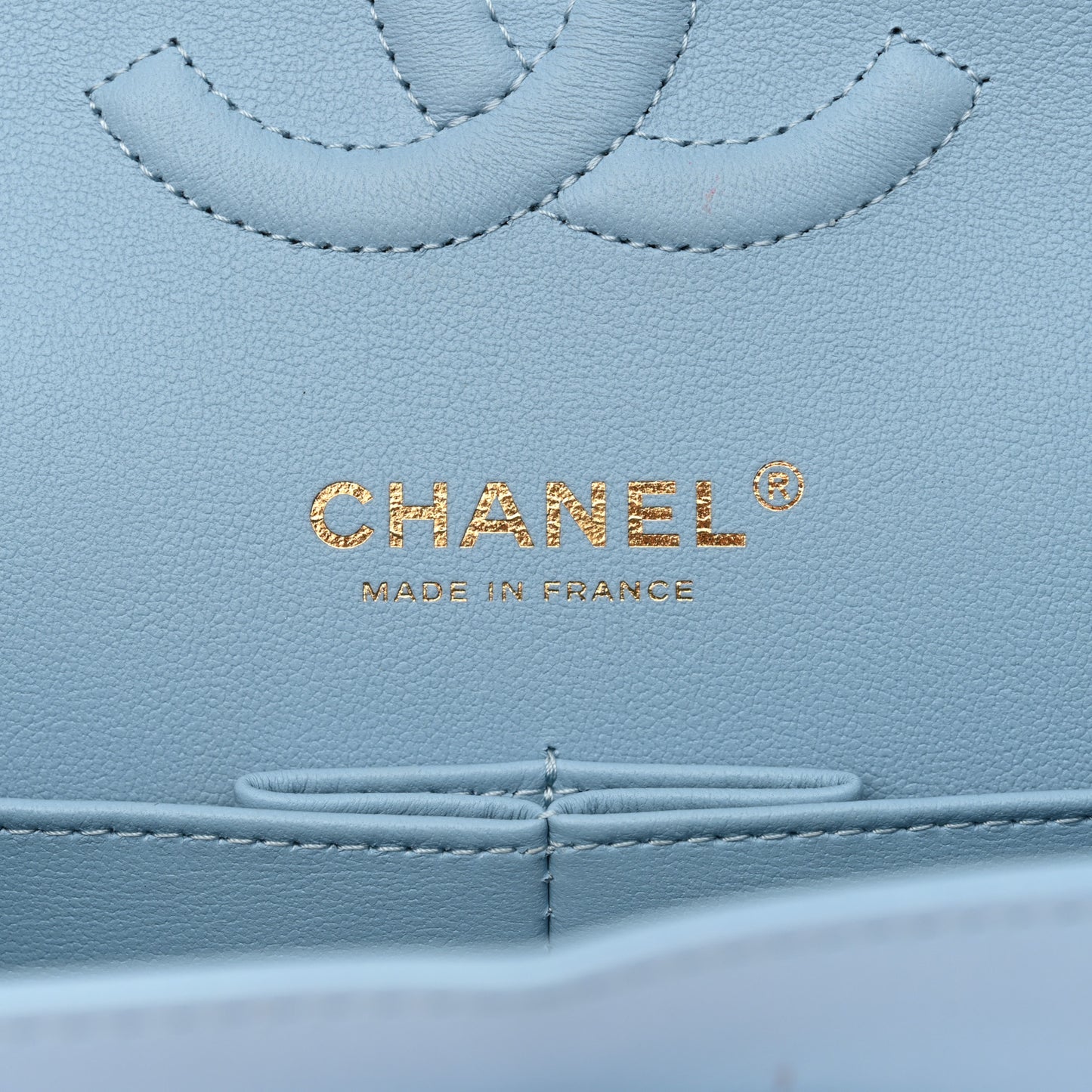 Iridescent Lambskin Quilted Medium Double Flap Light Blue