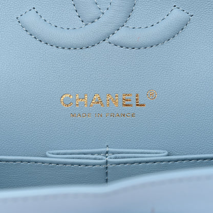 Chanel Iridescent Lambskin Quilted Medium Double Flap Light Blue 6 of 14