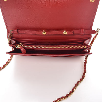 Prada Saffiano Metal Oro Chain Wallet Fuoco 5 of 14