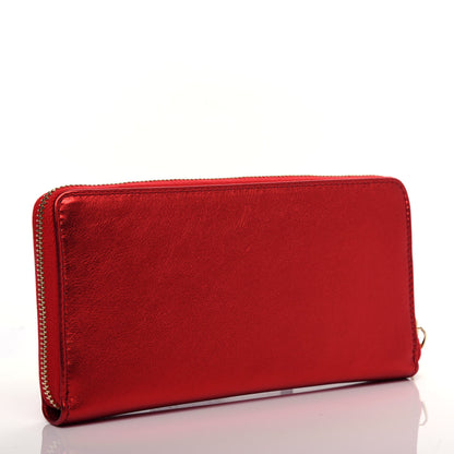 Saint Laurent Metallic Calfskin Belle De Jour Zip Around Wallet Red 3 of 8
