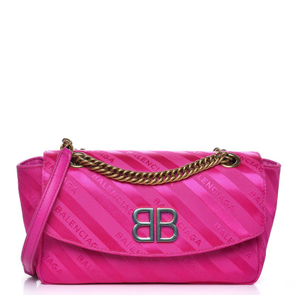Balenciaga Nylon Jacquard Diagonal Logo S BB Round Shoulder Bag Rose Magenta 1 of 7