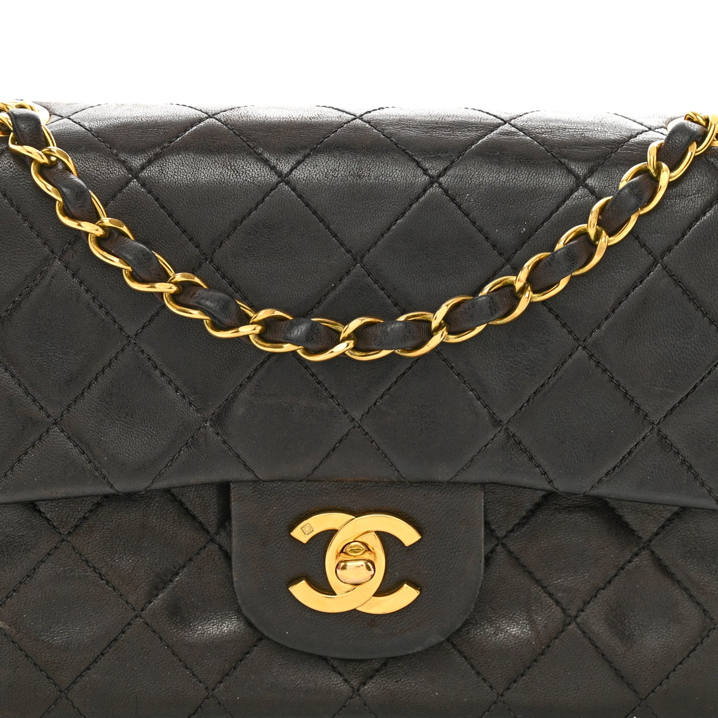 Lambskin Quilted Small Double Flap Dark Brown