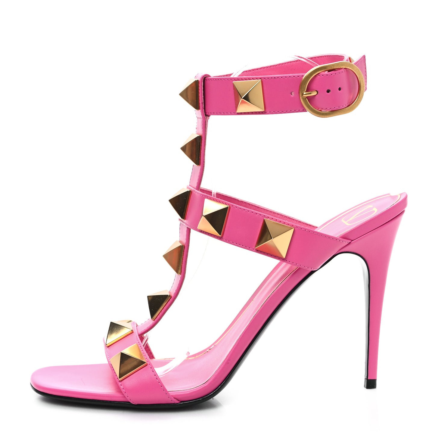 Calfskin Roman Stud Ankle Strap 100mm Sandals 40 Feminine Pink