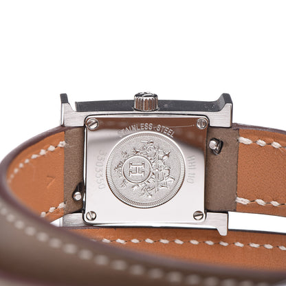 Hermes Stainless Steel Swift 17.2mm Heure H Hour Double Tour Quartz Watch Etoupe 5 of 8