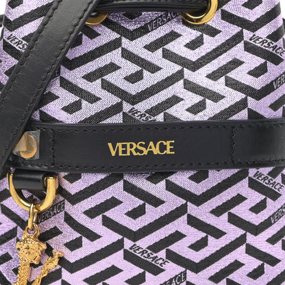 Versace Coated Canvas La Greca Glitter Print Mini Bucket Bag Orchid Black 2 of 11