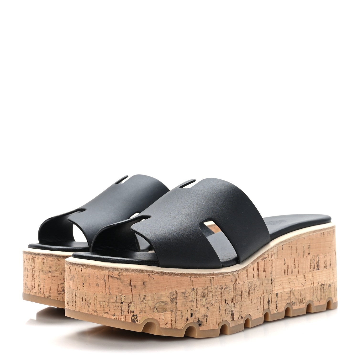 Hermes Calfskin Cork Eze 30 Sandals 37 Black 3 of 10