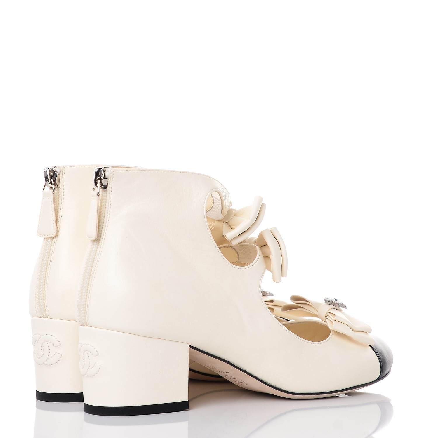 Chanel Lambskin Cap Toe Crystal Star Open Ankle Boots 38.5 White Black 4 of 9
