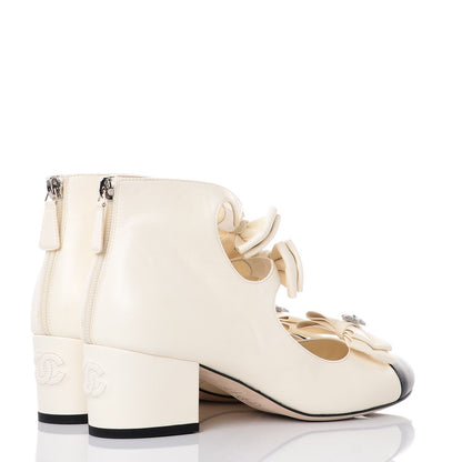 Chanel Lambskin Cap Toe Crystal Star Open Ankle Boots 38.5 White Black 4 of 9