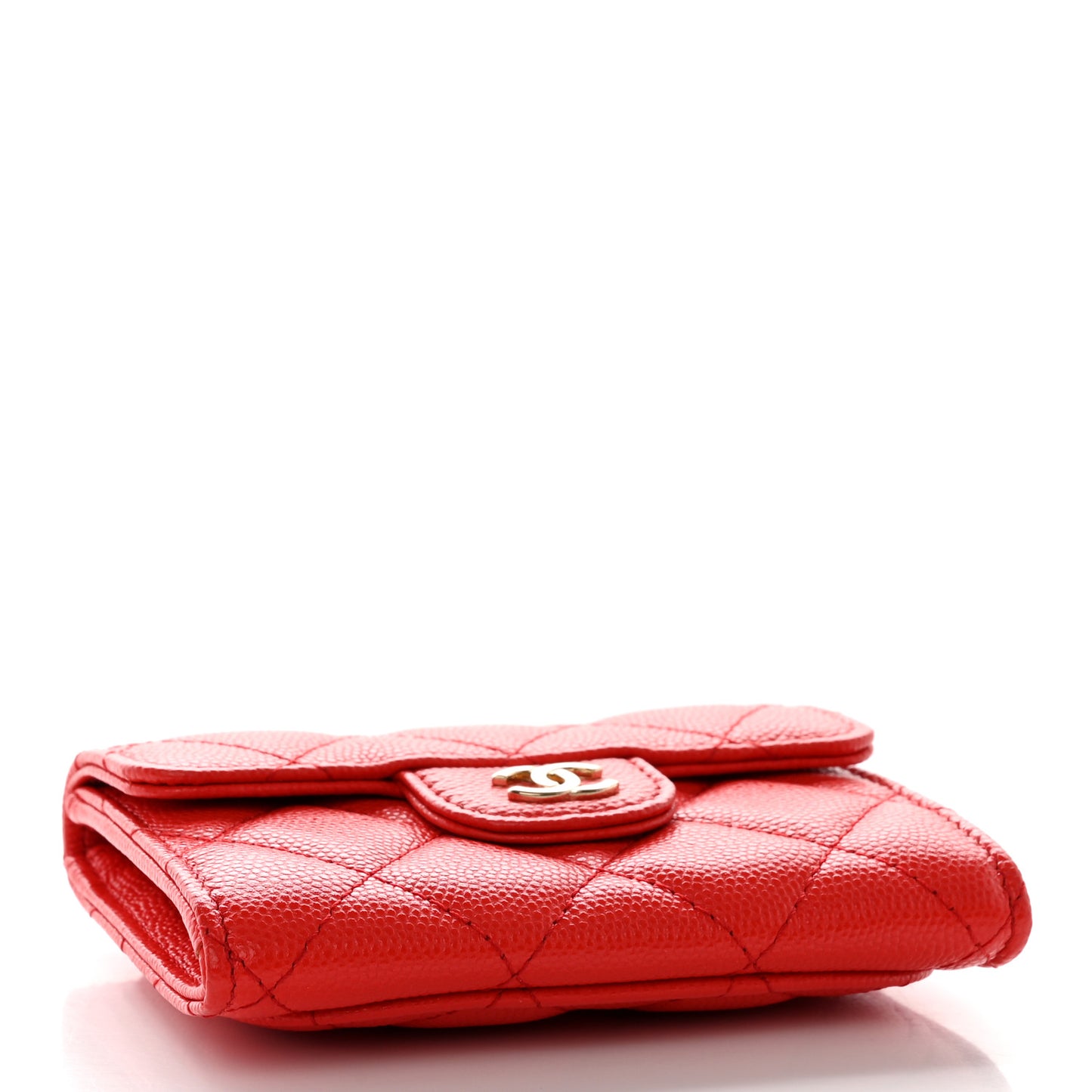 Caviar Quilted Compact Flap Wallet Red