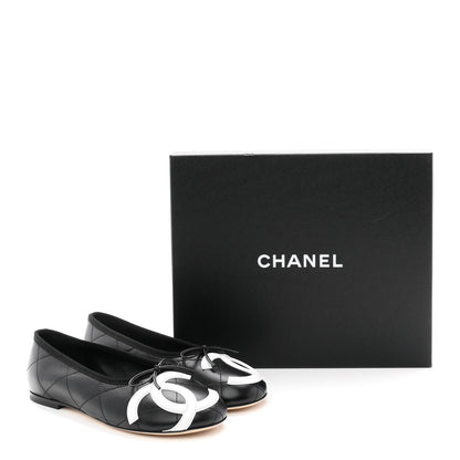 Chanel Lambskin Quilted CC Cambon Ballet Flats 37.5 Black White 10 of 10