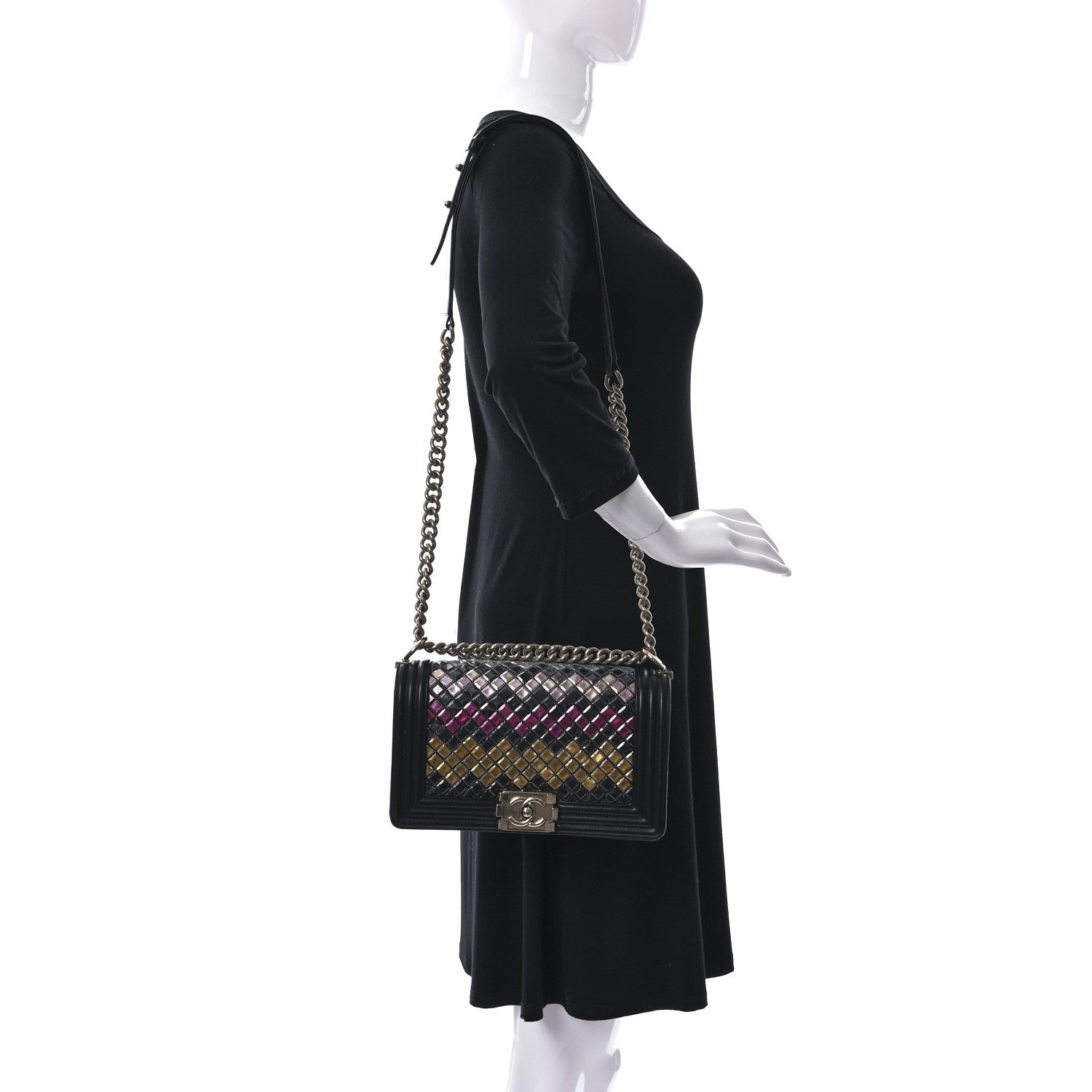 Chanel Lambskin Tile Embroidered Medium Brasserie Mosaic Boy Flap Black Multicolor 2 of 17