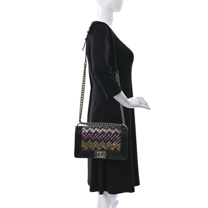Chanel Lambskin Tile Embroidered Medium Brasserie Mosaic Boy Flap Black Multicolor 2 of 17