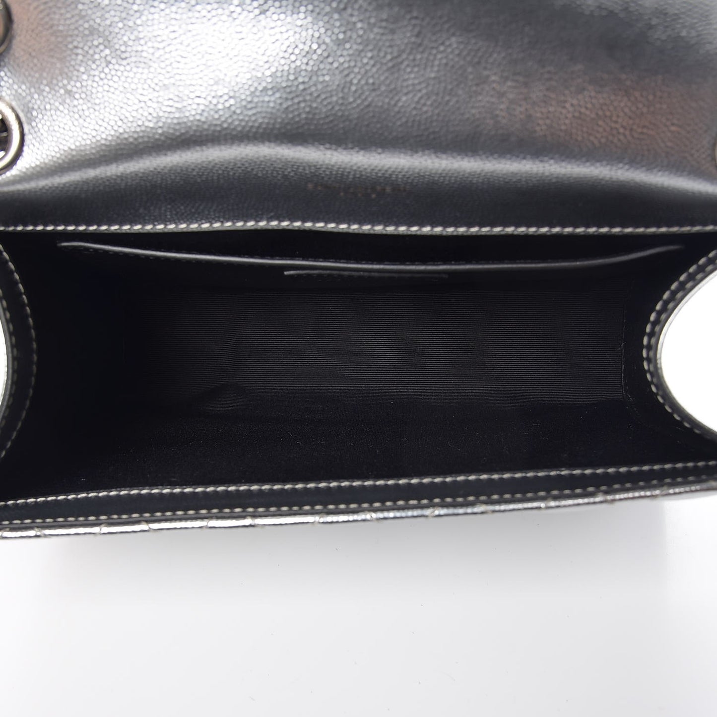 Metallic Grain De Poudre Textured Mixed Matelasse Triquilt Medium Monogram Satchel Silver