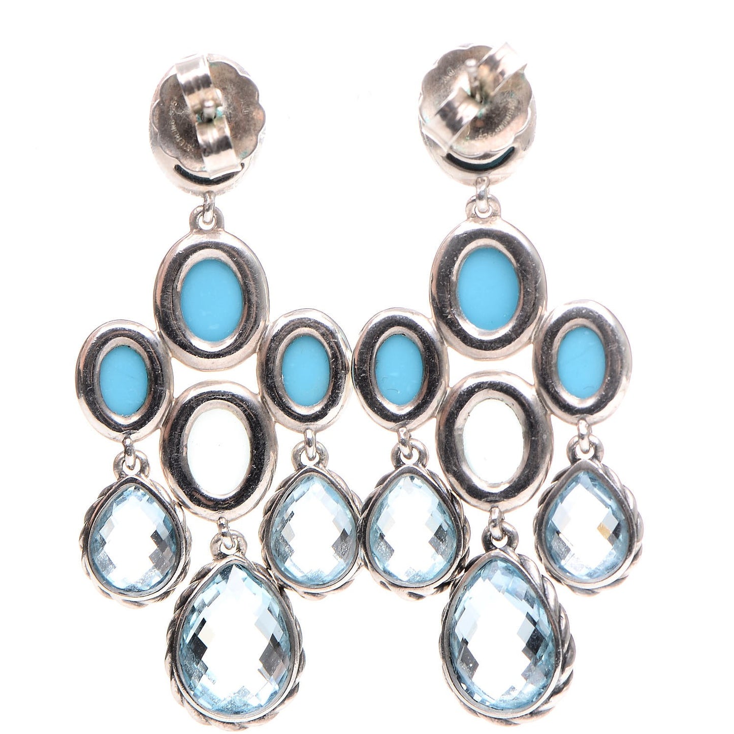 Sterling Silver Turquoise Blue Topaz Chalcedony Chandelier Earrings