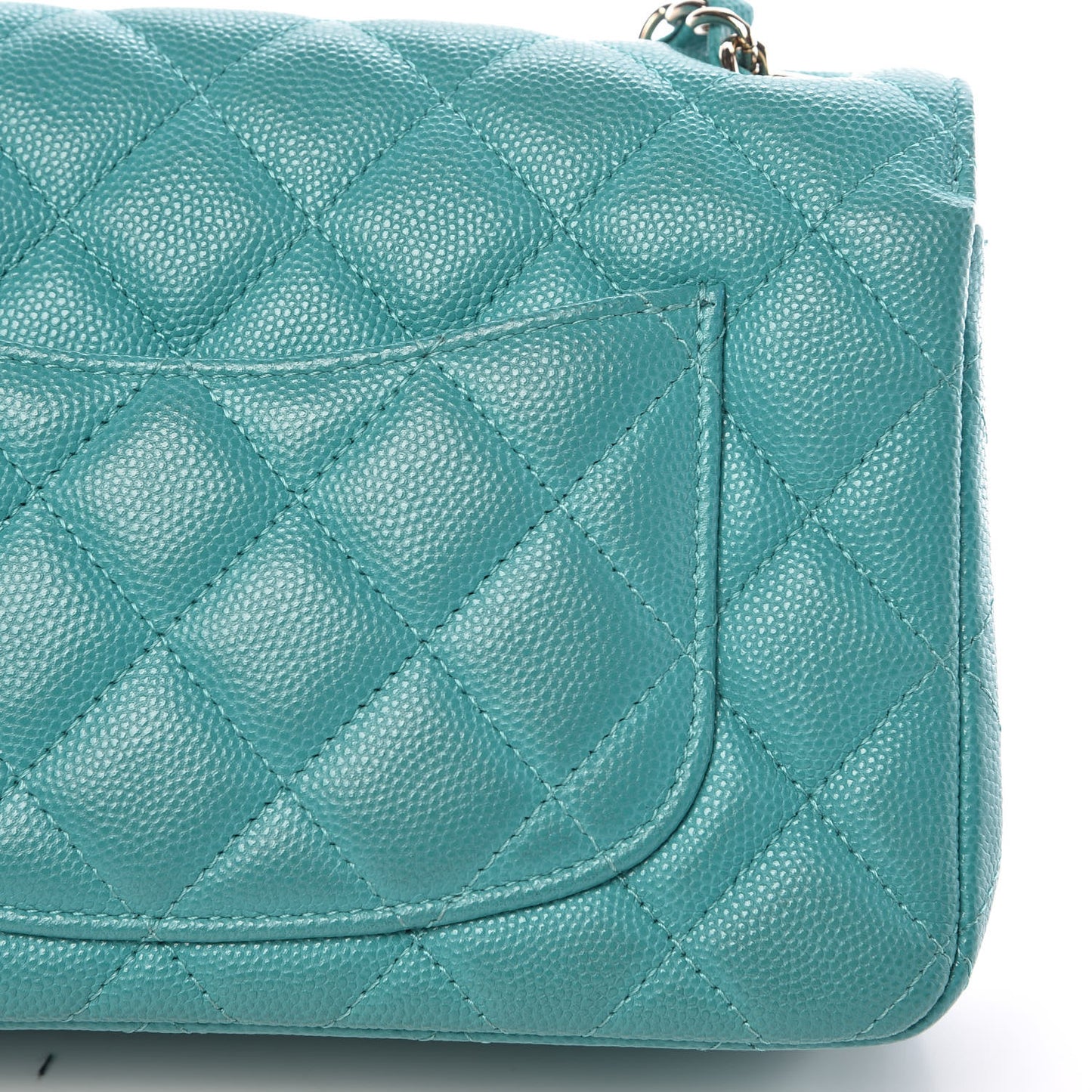 Caviar Quilted Mini Rectangular Flap Turquoise