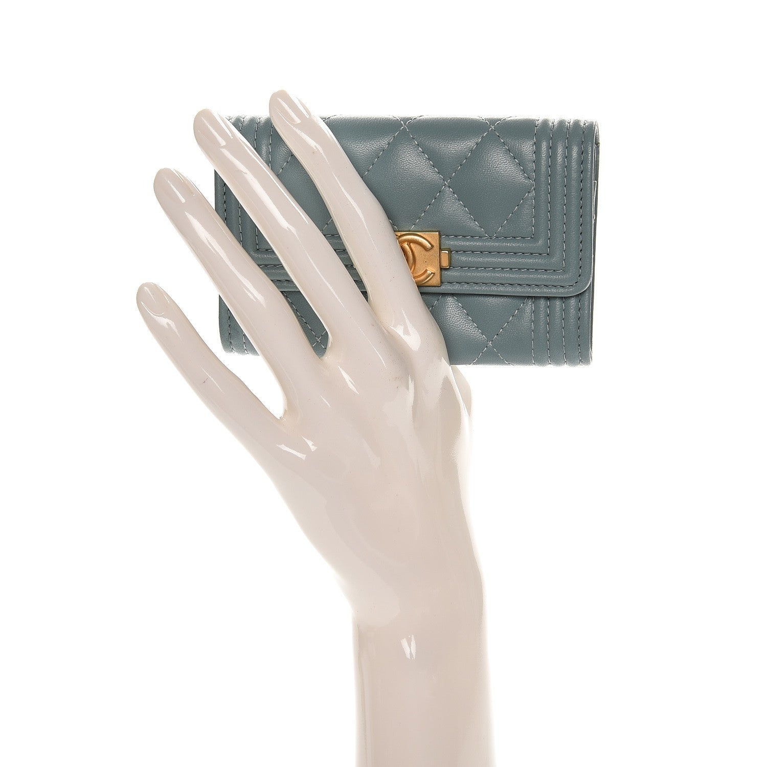 Chanel Lambskin Quilted Boy Card Holder Wallet Light Blue 2 of 9