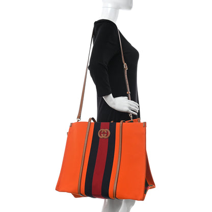 Gucci Canvas Calfskin Web Large Interlocking G Tote Bag Vibrant Orange Hazel Brown 2 of 9