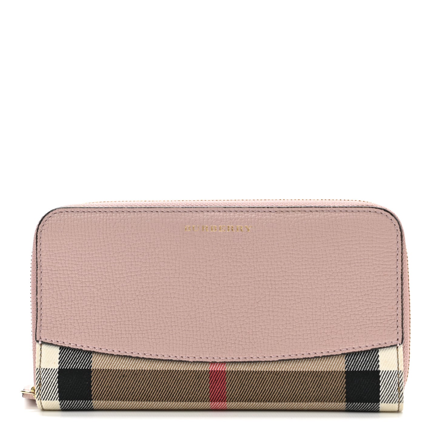Grainy Calfskin House Check Elmore Zip Around Wallet Mauve Pink