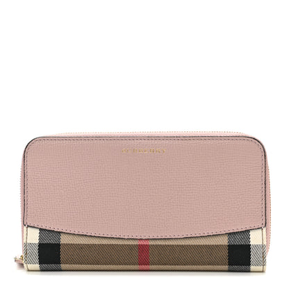 Burberry Grainy Calfskin House Check Elmore Zip Around Wallet Mauve Pink 1 of 8
