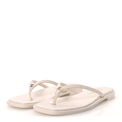Chanel Goatskin CC Times Square Thong Sandals 38.5 Beige 4 of 11