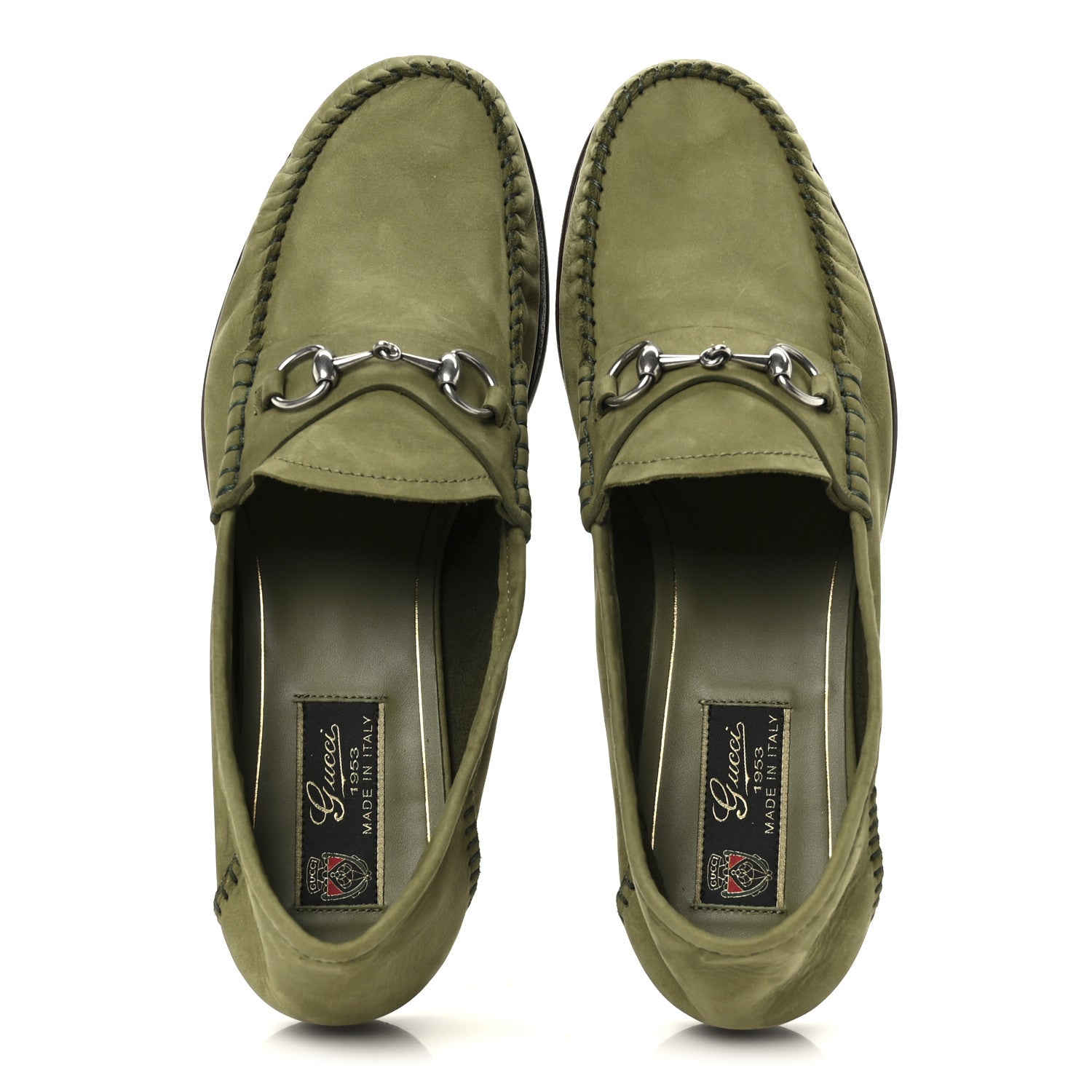 Gucci Nubuck Womens Horsebit Loafers 38.5 Herbs Light Green 2 of 9