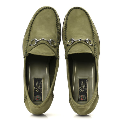 Gucci Nubuck Womens Horsebit Loafers 38.5 Herbs Light Green 2 of 9