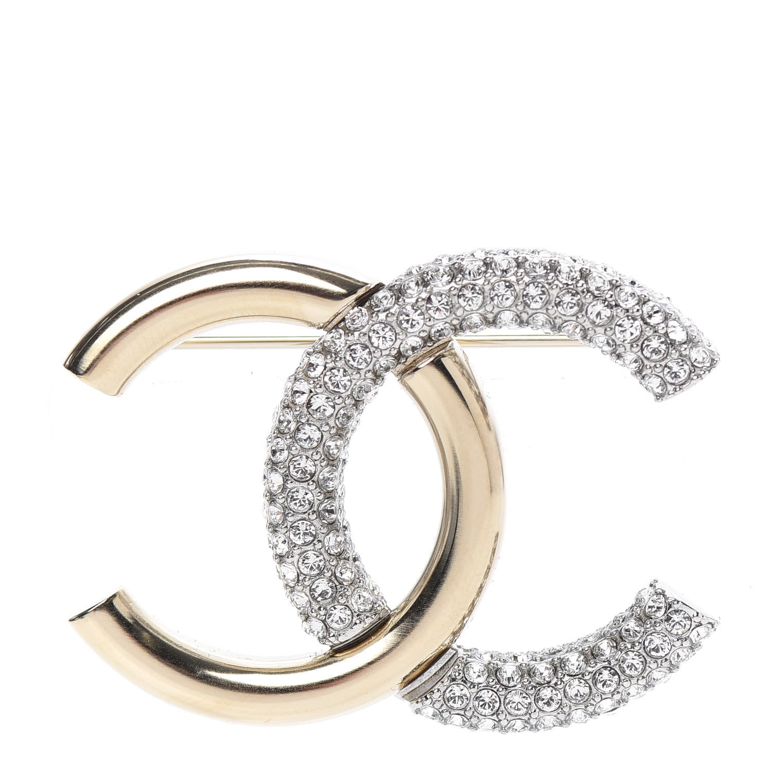 Chanel Crystal CC Brooch Light Gold 1 of 5