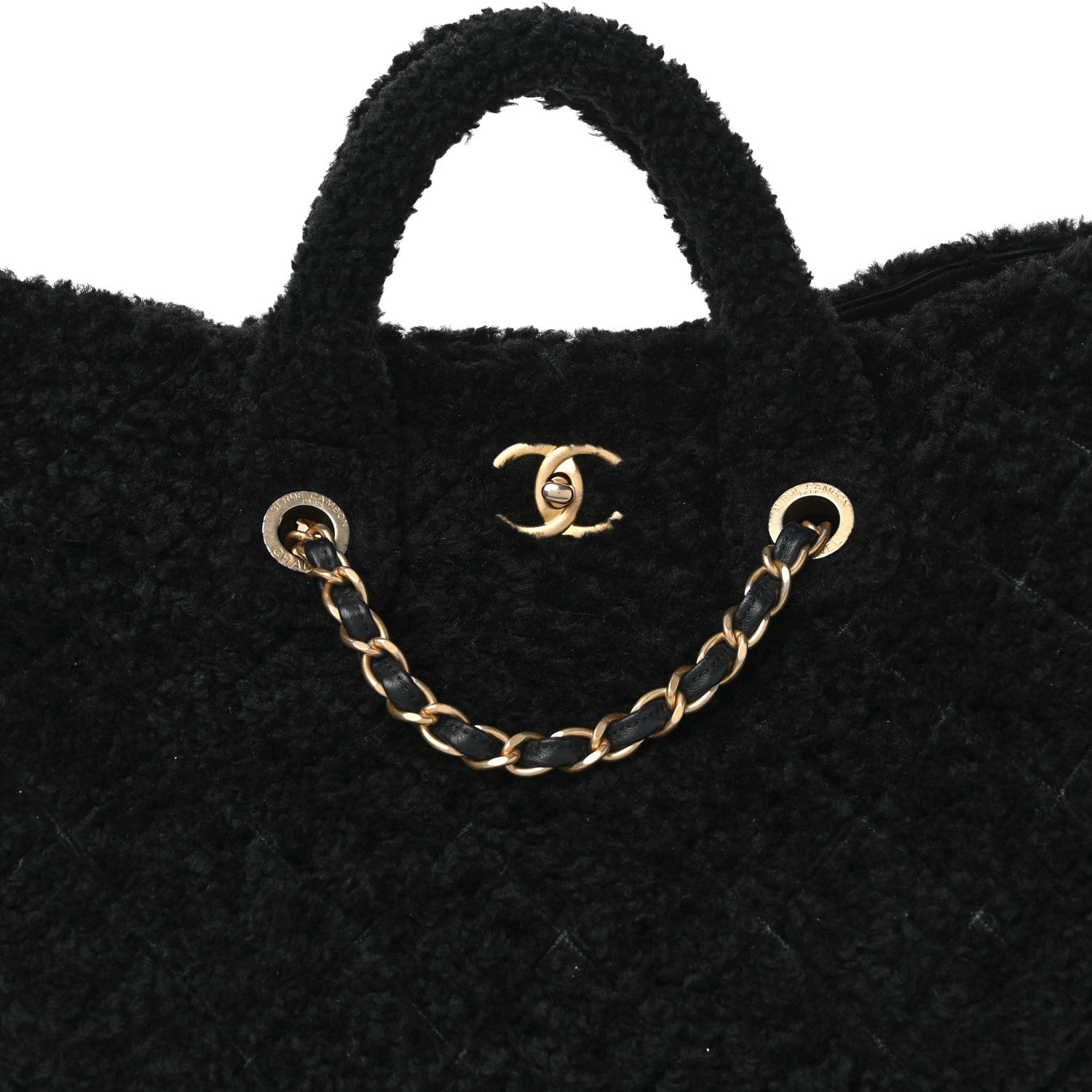 Chanel Shearling Tweed Shopper Tote Black 8 of 11