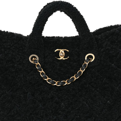 Chanel Shearling Tweed Shopper Tote Black 8 of 11