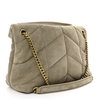 Saint Laurent Suede Calfskin Quilted Small Loulou Puffer Monogram Chain Satchel Matte Gold 3 of 10