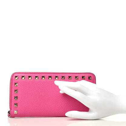 Valentino Garavani Pebbled Calfskin Rockstud Zip Around Wallet Pink Orchid 2 of 9