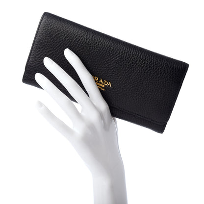 Prada Vitello Daino Continental Flap Wallet Black 2 of 8