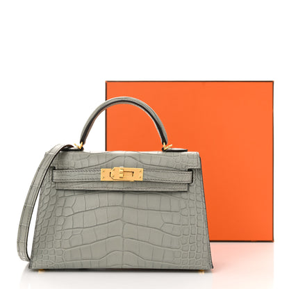Hermes Matte Alligator Mini Kelly Sellier 20 Gris Ciment 11 of 11