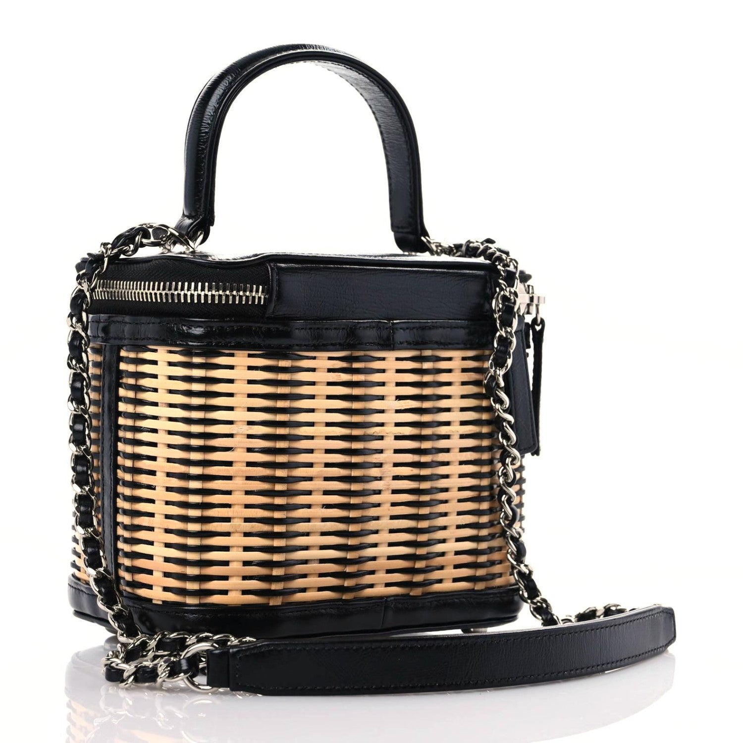 Chanel Calfskin Raffia Small Vanity Case Bag Black Beige 3 of 10