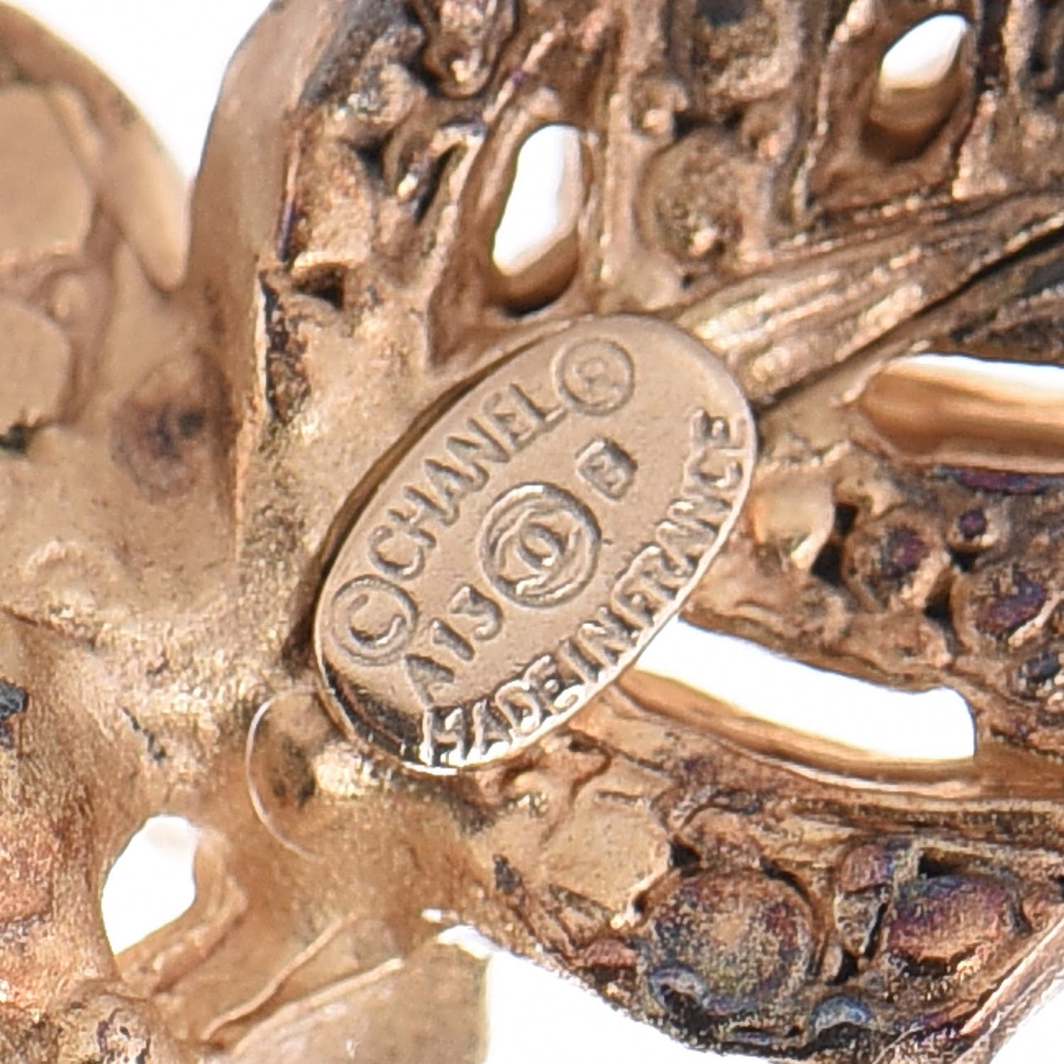 Chanel Crystal Pearl CC Leaf Earrings Gold 4 of 6