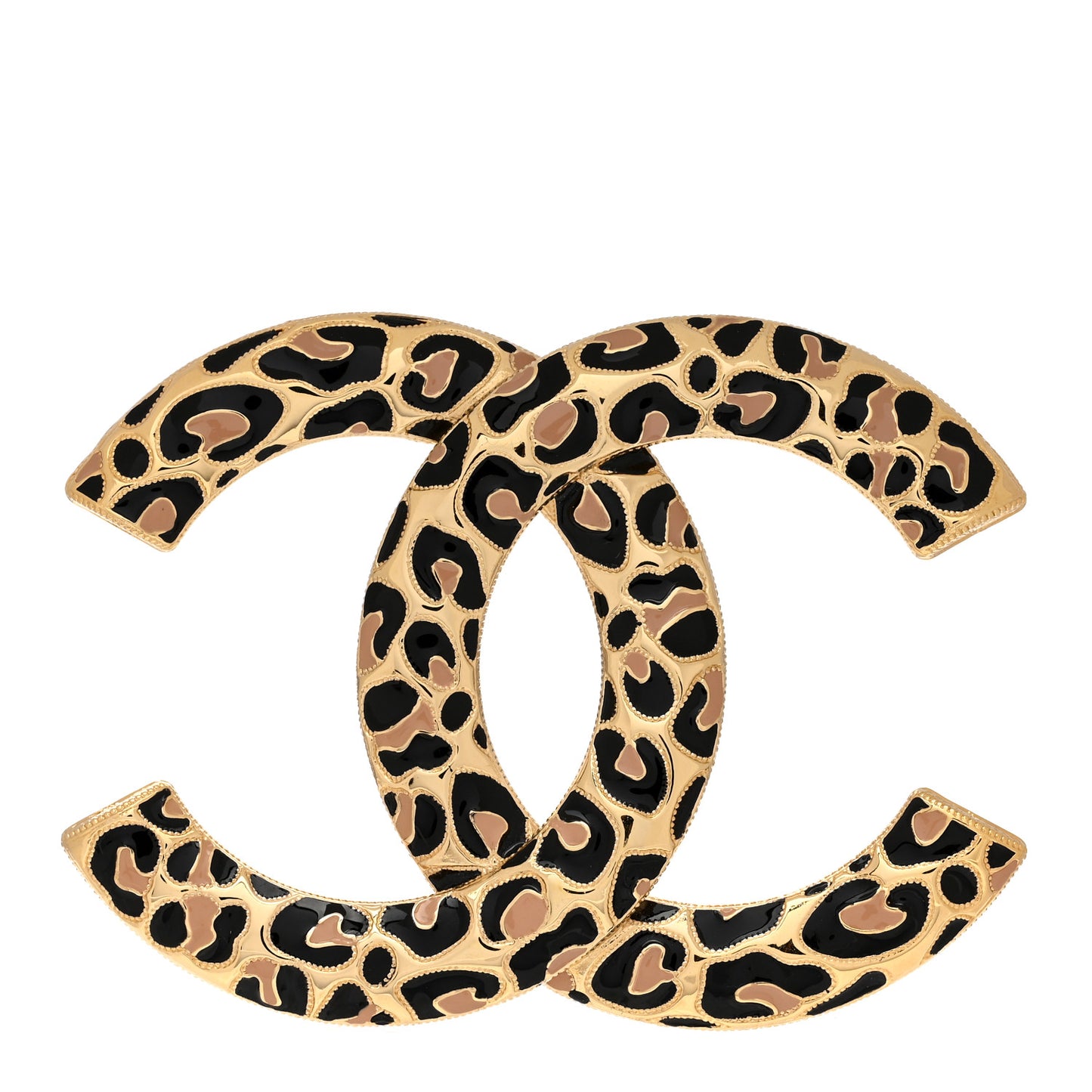 Metal Leopard Print CC Brooch Gold Black Beige
