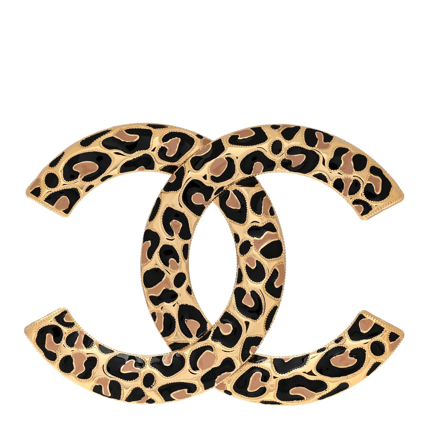 Chanel Metal Leopard Print CC Brooch Gold Black Beige 1 of 5