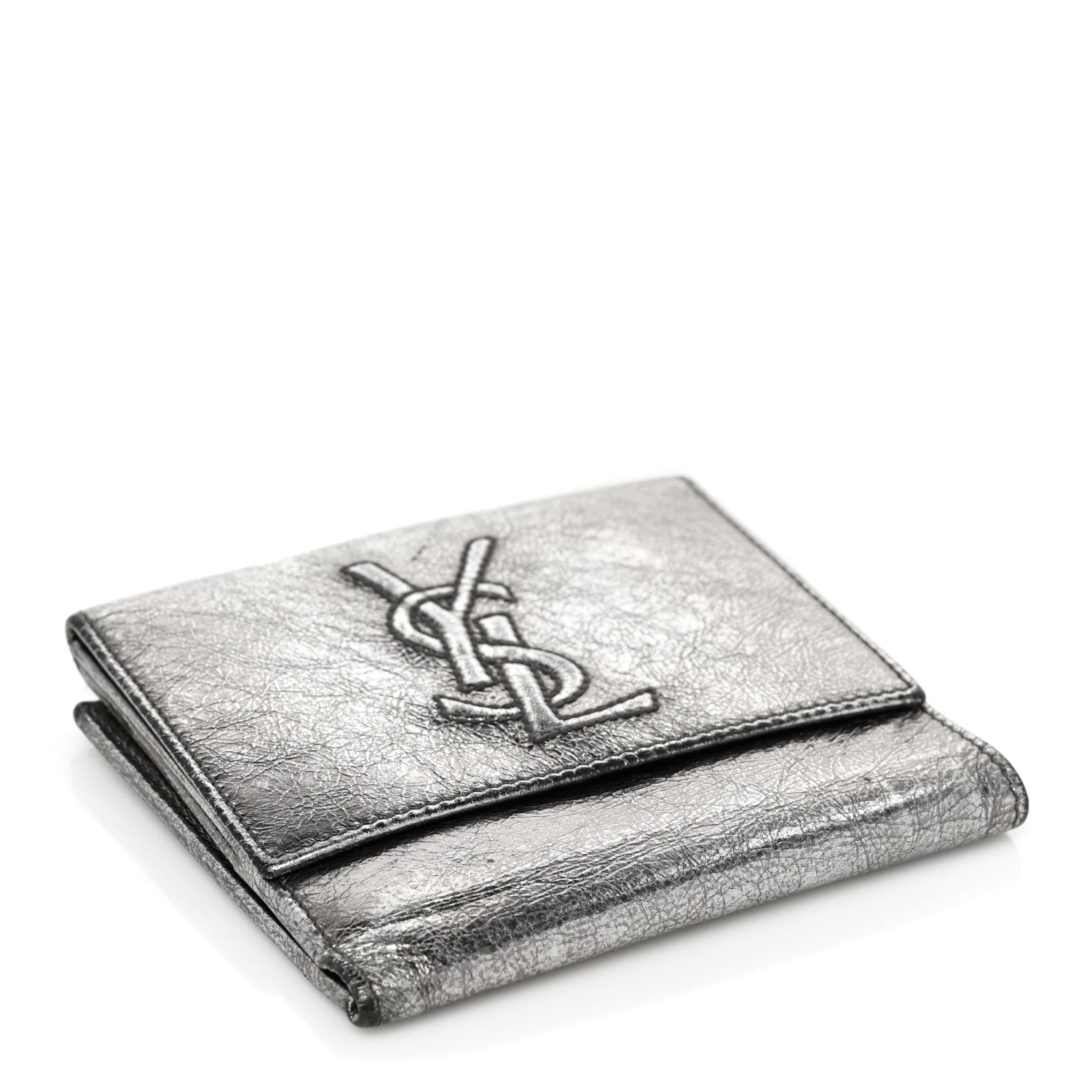 Saint Laurent Metallic Goatskin Belle de Jour French Wallet Silver 4 of 10