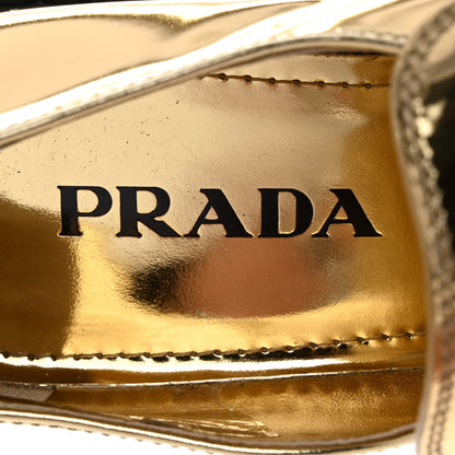 Prada Metallic Brushed Calfskin Metal Triangle Logo 50mm Loafers 40 Platino 6 of 9