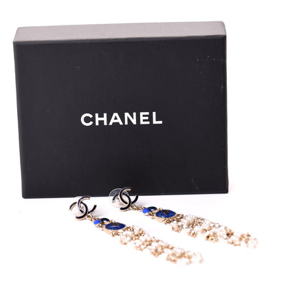 Chanel Enamel Beaded CC Dangle Earrings White Blue Gold 5 of 5