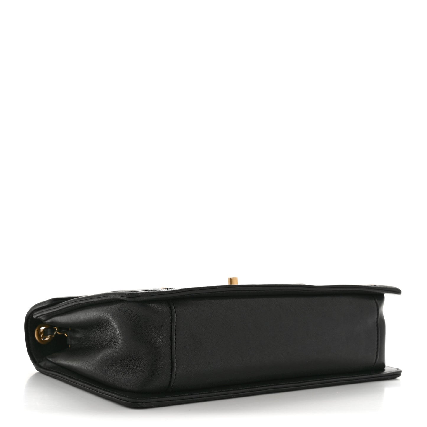 Lambskin Reversed Chevron Quilted Flap Black