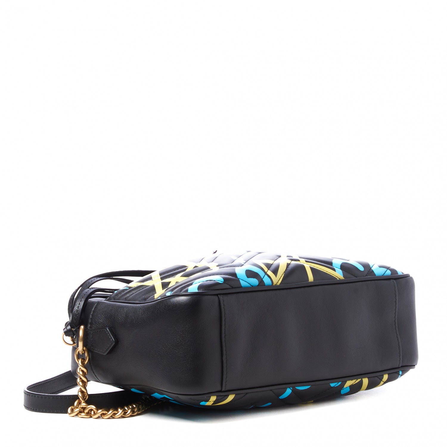 Gucci Calfskin Matelasse GucciGhost Medium GG Marmont Chain Shoulder Bag Black New Acquamarine 4 of 11