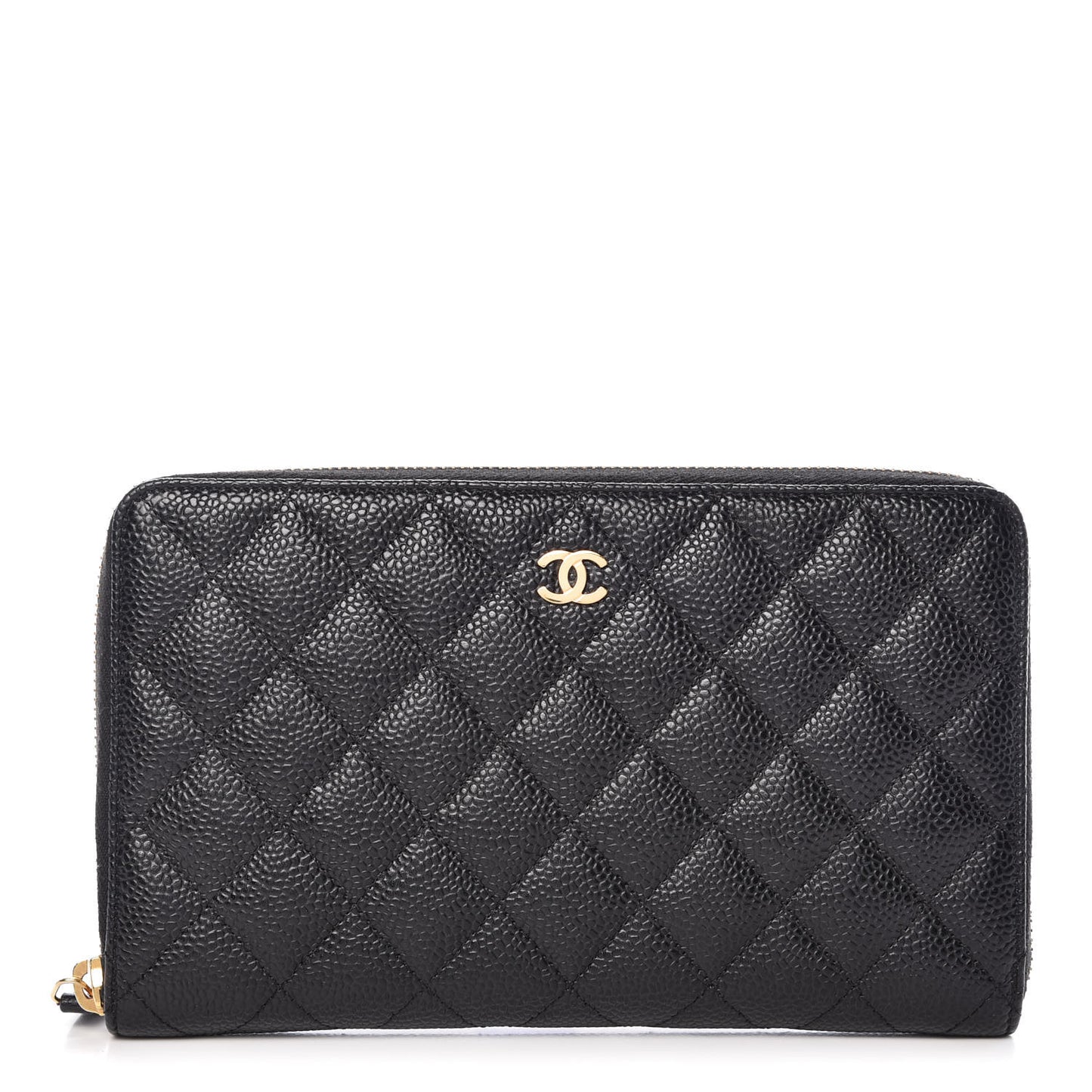 Caviar Quilted Large Zip Around Organizer Wallet Black