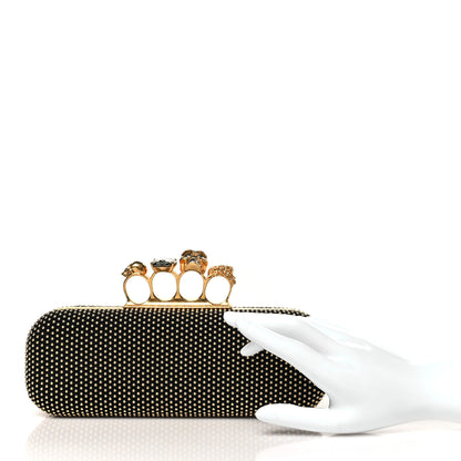 Alexander McQueen Suede Studded Skull Knuckle Box Clutch Black Gold 2 of 10