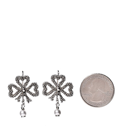 Gucci Sterling Silver Pearl Heart Ribbon Earrings 2 of 5