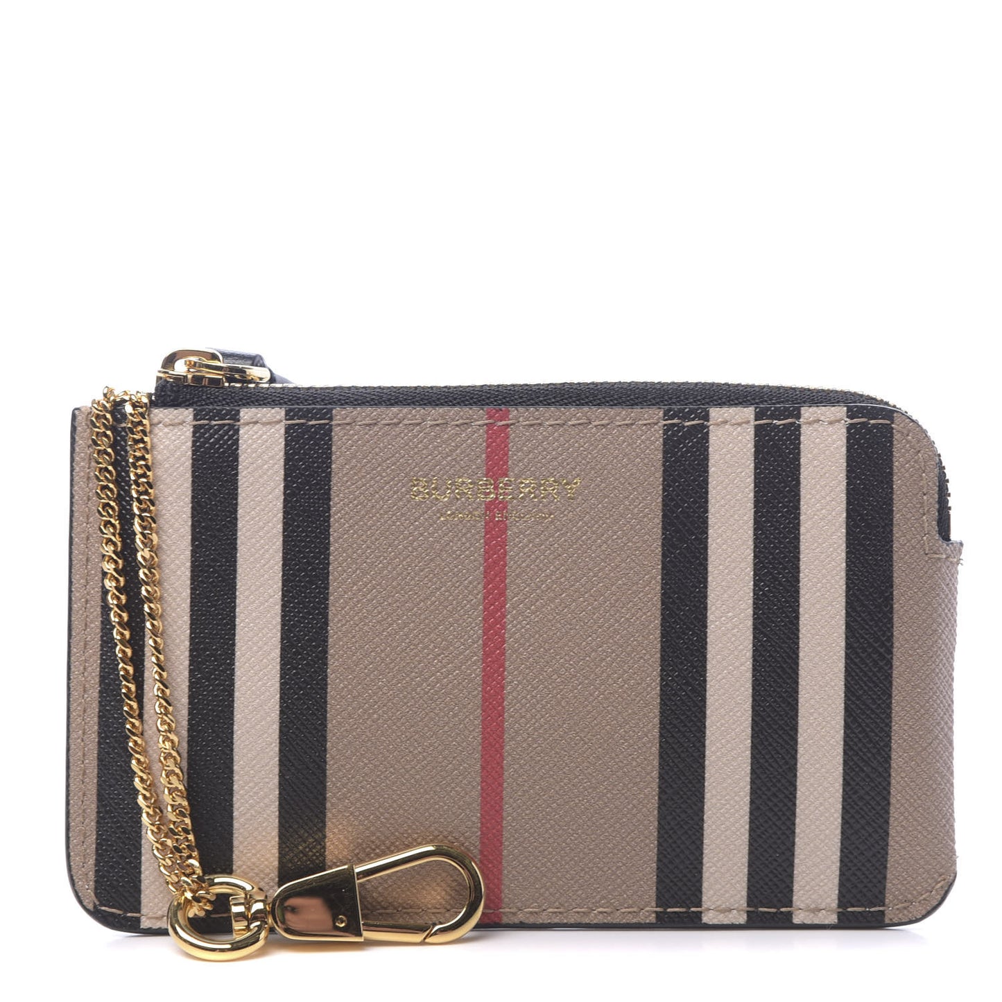 E-Canvas Calfskin Icon Stripe Zip Coin Case Archive Beige