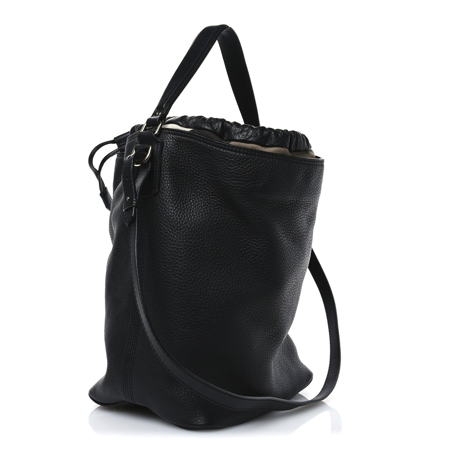 Burberry Grainy Calfskin Canvas Mega Check Medium Ashby Hobo Black 3 of 12